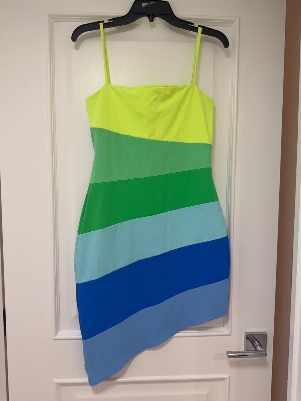 Susana Monaco Neon Yellow to Blue Striped Colorblock Mini Dress